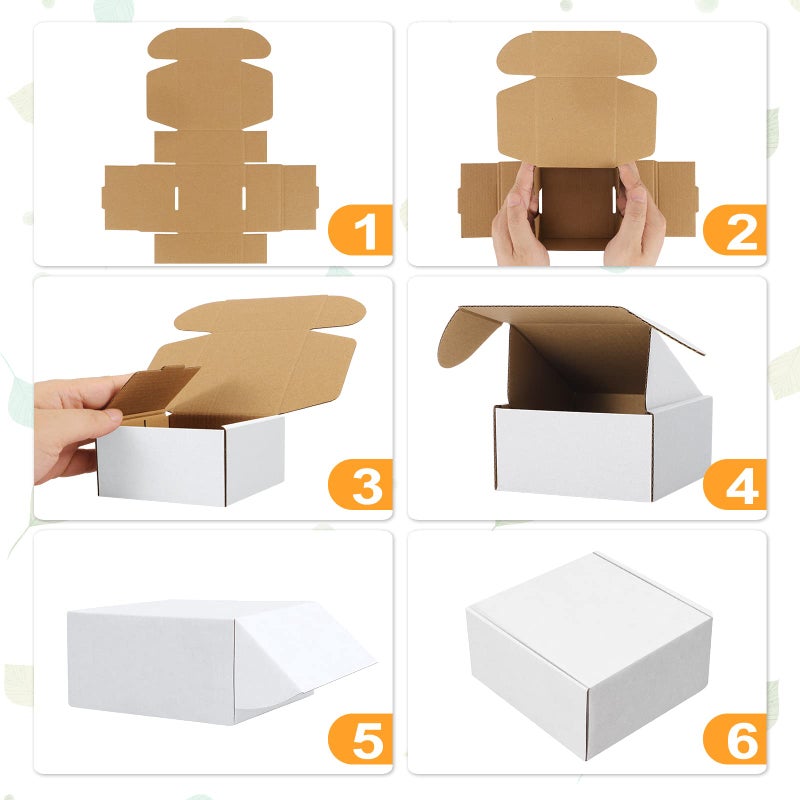 Eupako 4x4x2" Corrugated Box Mailers 50 Pack White Cardboard Small Shipping Boxes for Mailing (with 50 Stickers) - Image 3